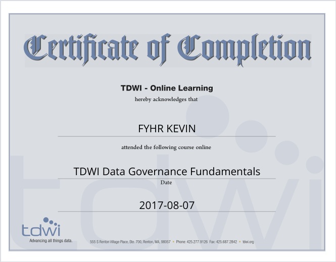 Data Governance certificate